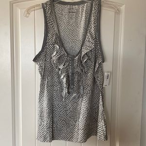 Old Navy Tank Top NWT Size Medium Gray & White Print Ruffled Button Front New